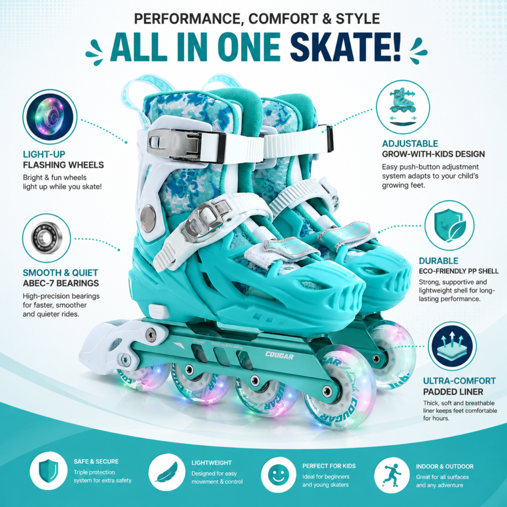 315 Cougar Green slalom fitness skate Exchangeable, 8 Flashing wheels.. Green color Copy